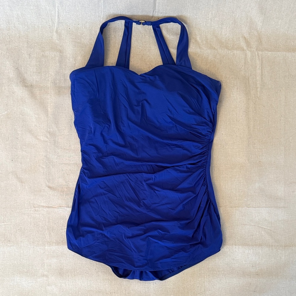 Lands' End Women’s SlenderSuit Faux-Wrap Surplice One-Piece Swimsuit - Size 16DD